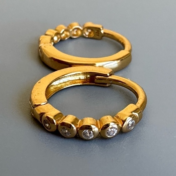 Tiny Sterling Silver CZ Tiny Hoop Earrings in Gold - Picture 6 of 8